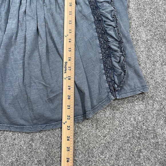 Free People Le Femme Ruffled Pintuck Top Blouse Med Blue Boho Babydoll Peasant - Picture 8 of 12